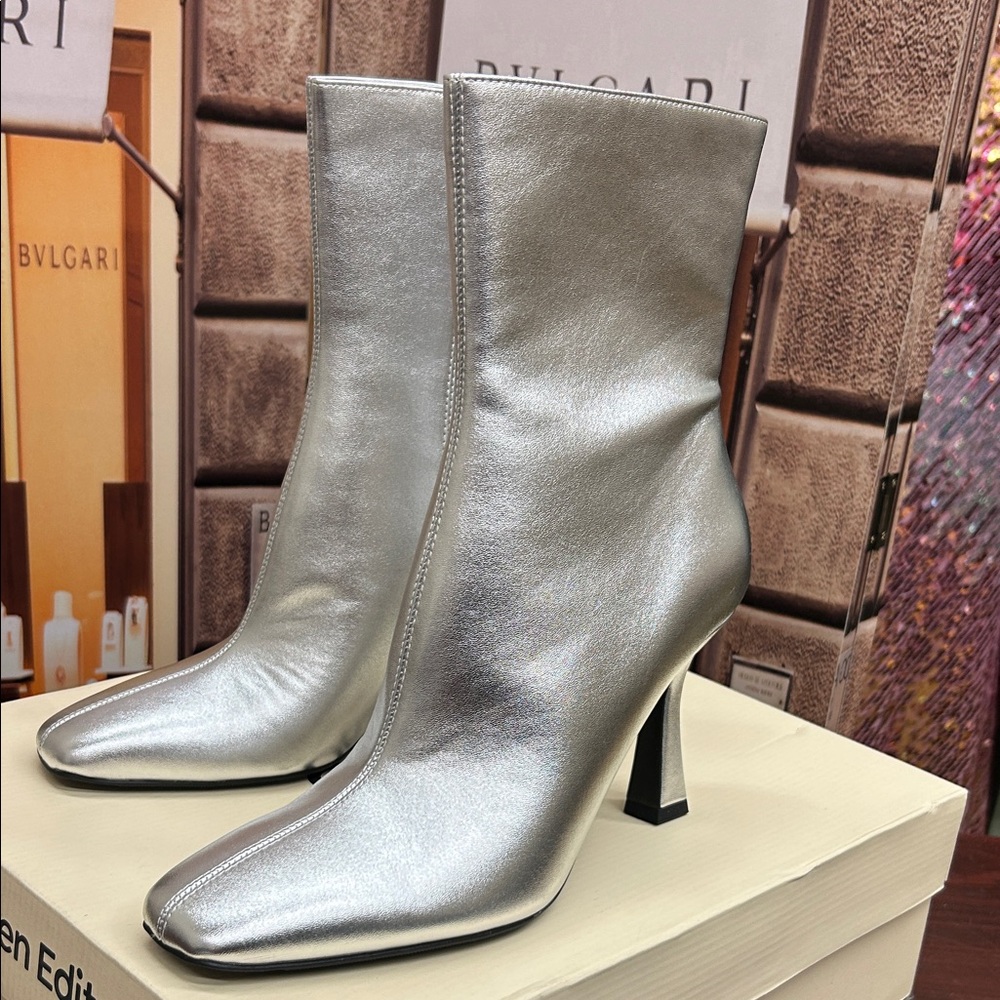 Elegant Silver Heeled Ankle Boots